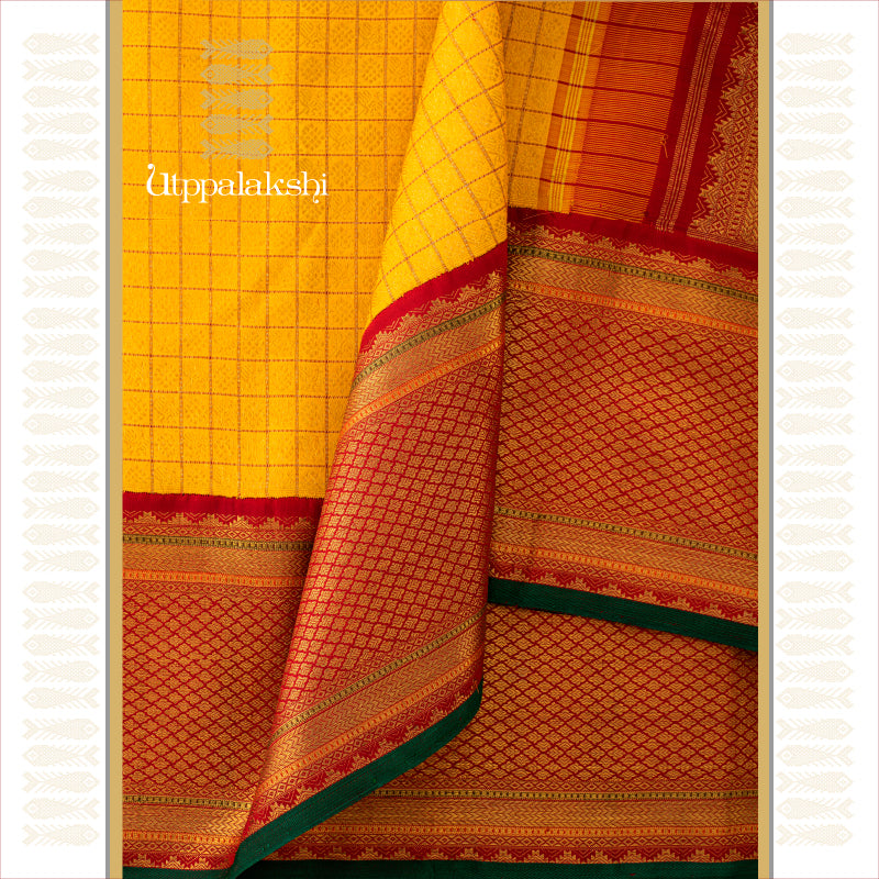 YELLOW CHECKS WITH ARAKU BORDER || UTPPALAKSHI HANDWOVEN KANJIVARAM SILK BRIDAL SAREE