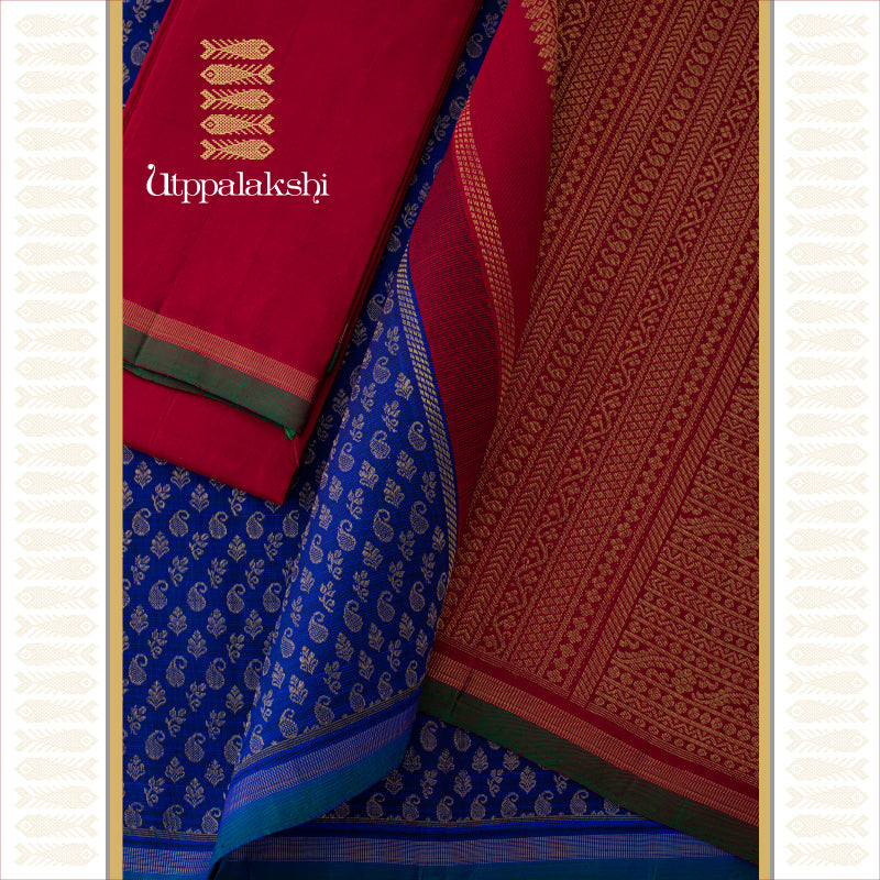 MS BLUE AND ARAKKU WIDE BORDER || UTPPALAKSHI HANDWOVEN KANJIVARAM SILK DESIGNER SAREE