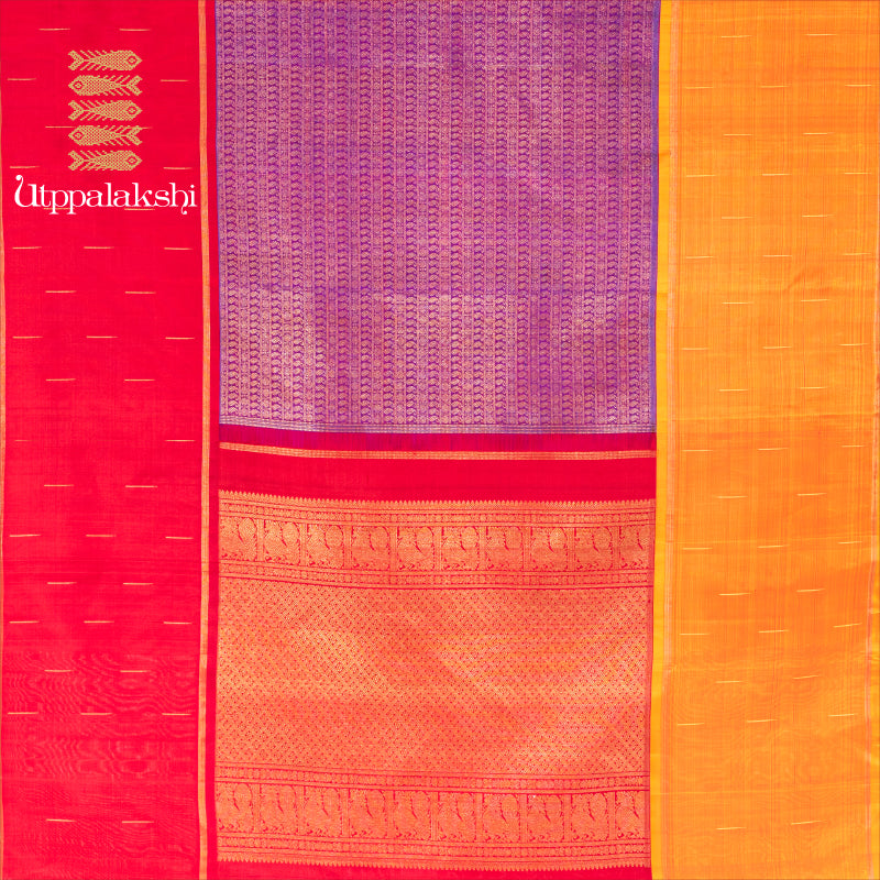 MUBBAGAM SAREE PURPLE ORANGE RED || UTPPALAKSHI HANDWOVEN KANJIVARAM SILK