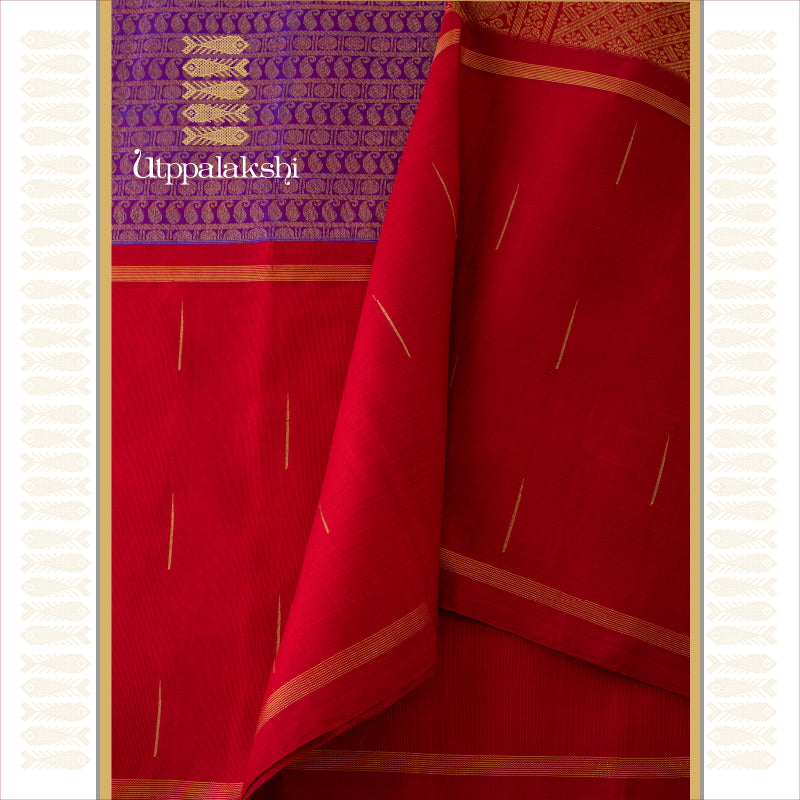 MUBBAGAM SAREE PURPLE ORANGE RED || UTPPALAKSHI HANDWOVEN KANJIVARAM SILK