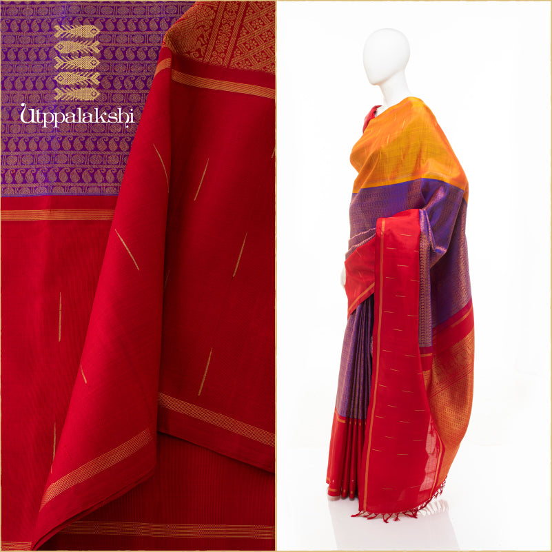 MUBBAGAM SAREE PURPLE ORANGE RED || UTPPALAKSHI HANDWOVEN KANJIVARAM SILK
