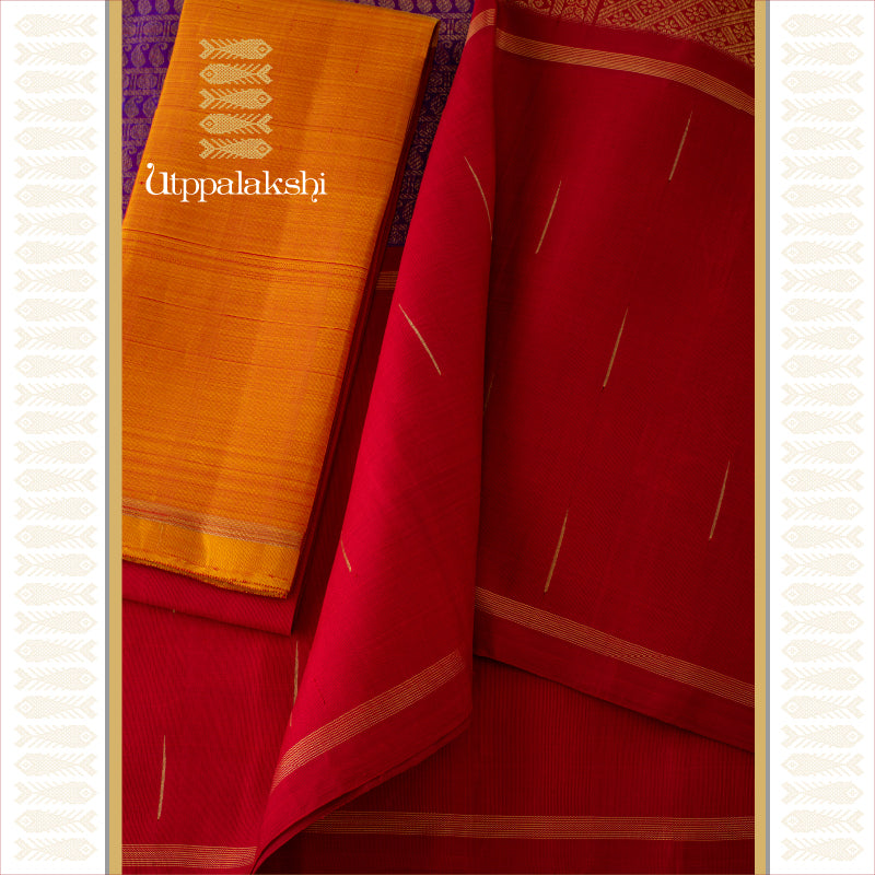 MUBBAGAM SAREE PURPLE ORANGE RED || UTPPALAKSHI HANDWOVEN KANJIVARAM SILK
