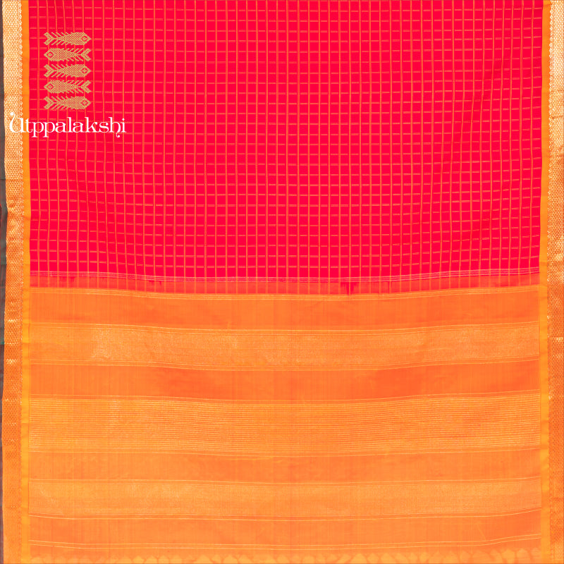UTPPALAKSHI HANDWOVEN KANJIVARAM SILK SAREE RED MUSTARD CHECKS