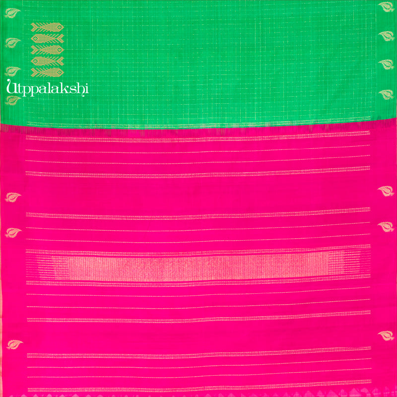 PARROT GREEN PINK CHECKS || UTPPALAKSHI HANDWOVEN KANJIVARAM SILK SAREE