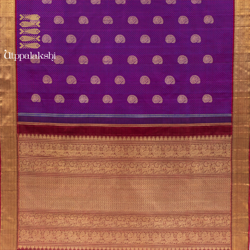 PURPLE JACQUARD PAISLEY MAROON PALLU || UTPPALAKSHI HANDWOVEN KANJIVARAM SILK SAREE
