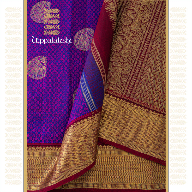 PURPLE JACQUARD PAISLEY MAROON PALLU || UTPPALAKSHI HANDWOVEN KANJIVARAM SILK SAREE