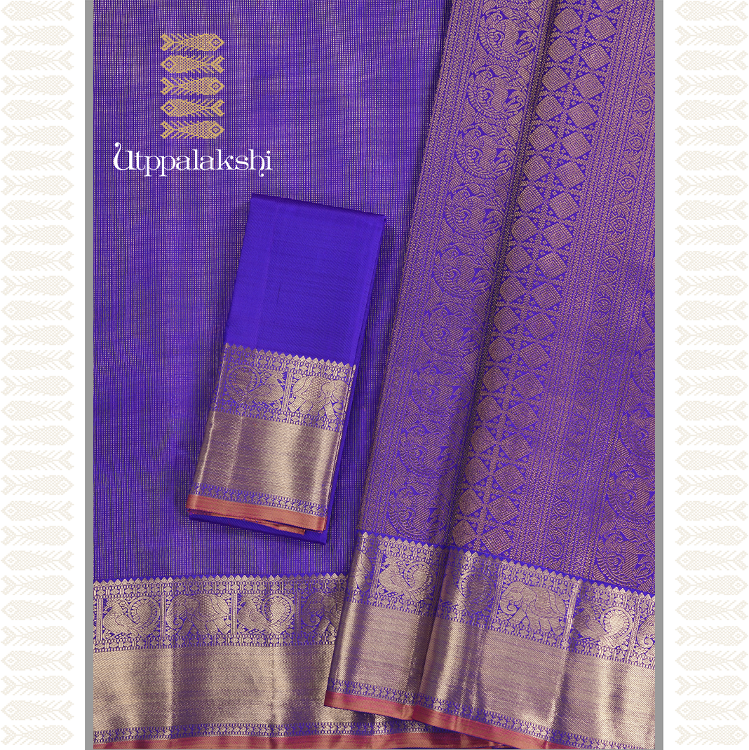 DARK BLUE VAIRA OOSI SAREE-AN UTPPALAKSHI HANDWOVEN KANCHIPURAM SILK SAREE