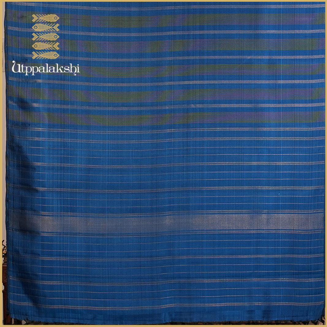 DEEP TEAL BLUE PANEL SAREE-AN UTPPALAKSHI HANDWOVEN KANCHIPURAM SILK SAREE
