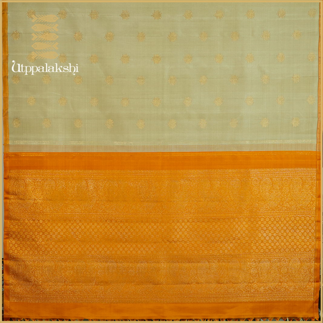 PASTEL CARDAMOM GREEN WITH MUSTARD PALLU -AN UTPPALAKSHI HANDWOVEN KANCHIPURAM SILK SAREE