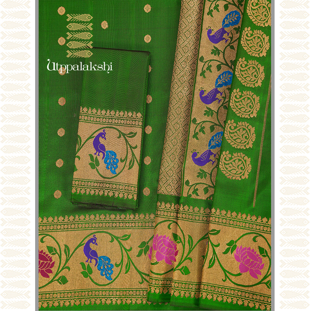 BOTTLE GREEN SAREE-AN UTPPALAKSHI HANDWOVEN PAITHANI SILK SAREE