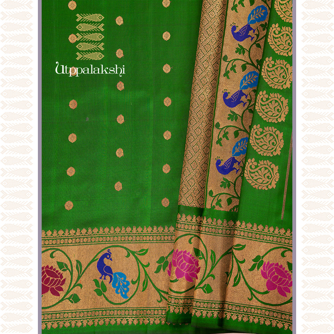 BOTTLE GREEN SAREE-AN UTPPALAKSHI HANDWOVEN PAITHANI SILK SAREE