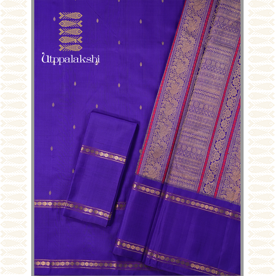 NEELAM BLUE COLOUR SAREE WITH RETTA PETTU BORDER-AN UTPPALAKSHI HANDWOVEN KANCHIPURAM SILK SAREE