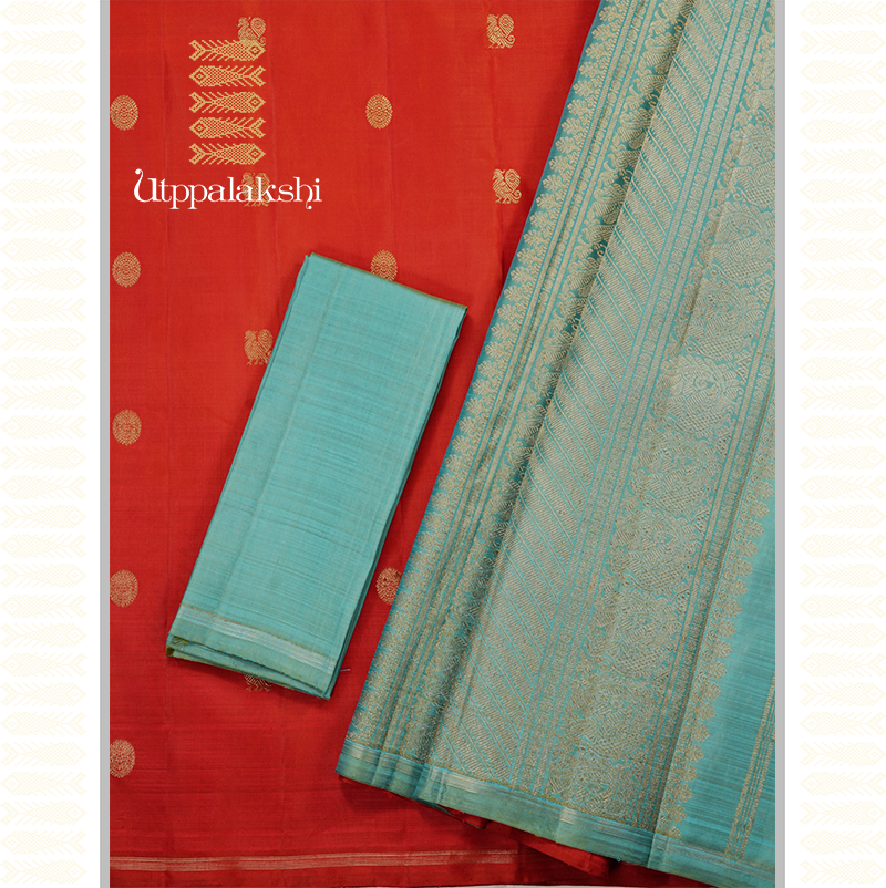 RUST SAREE WITH REXONA COLOUR PALLU-AN UTPPALAKSHI HANDWOVEN KANCHIPURAM SILK SAREE