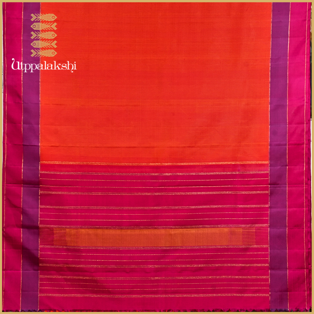ORANGE MUTHU LINES WITH DOUBLE COLOUR BORDER-AN UTPPALAKSHI HANDWOVEN KANCHIPURAM SILK SAREE