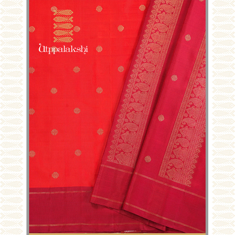 ORANGE COLOUR SAREE WITH RED BORDER-AN UTPPALAKSHI HANDWOVEN KANCHIPURAM SILK SAREE