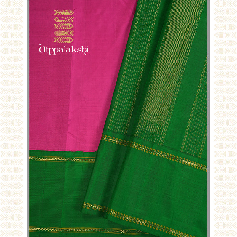 PINK SAREE WITH GREEN BORDER-AN UTPPALAKSHI HANDWOVEN KANCHIPURAM SILK SAREE