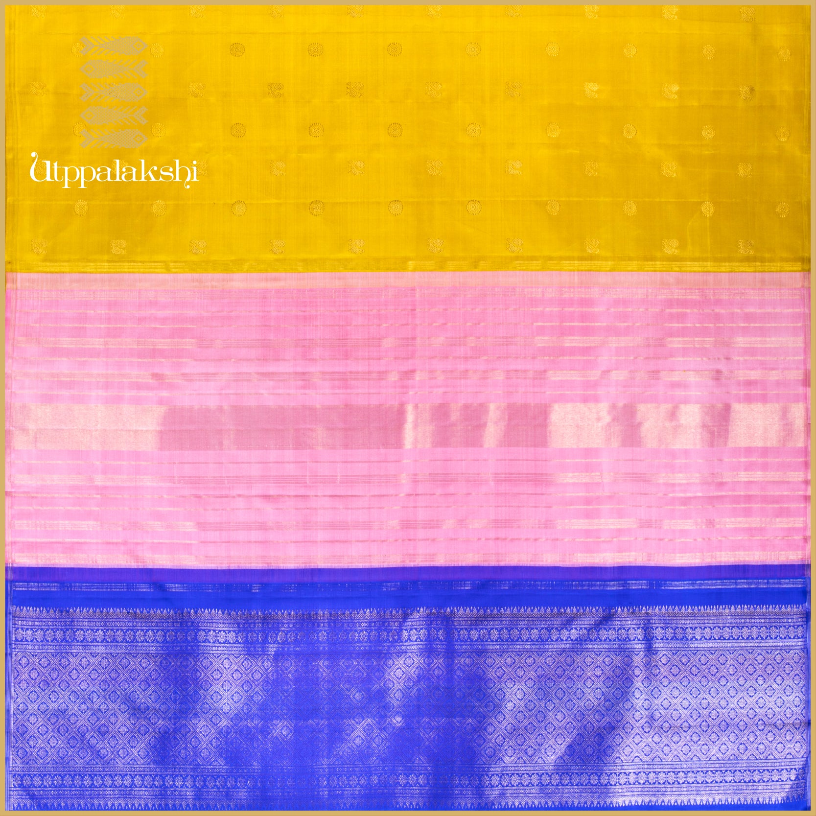 SAMPANGA  WITH RUDRAKSHAM & HAMSA MOTIFS, MS BLUE & LOTUS PINK PALLU - AN UTPPALAKSHI HANDWOVEN KANJIVARAM SILK SAREE