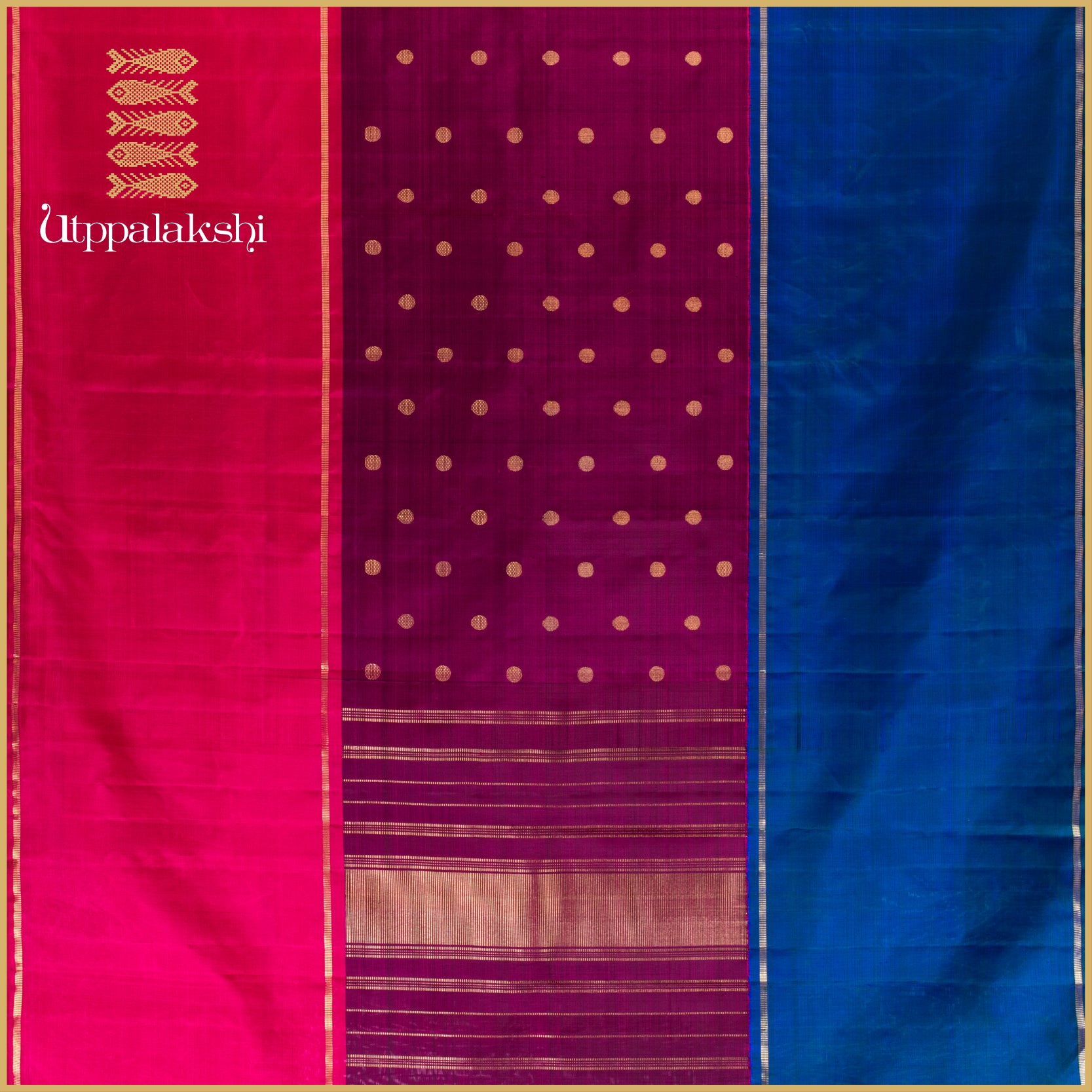 GANGA JAMUNA REVERSIBLE WITH DOT WEAVES & WATCH STRAP ZARI- AN UTPPALAKSHI HANDWOVEN KANJIVARAM SILK SAREE (Copy) (Copy)