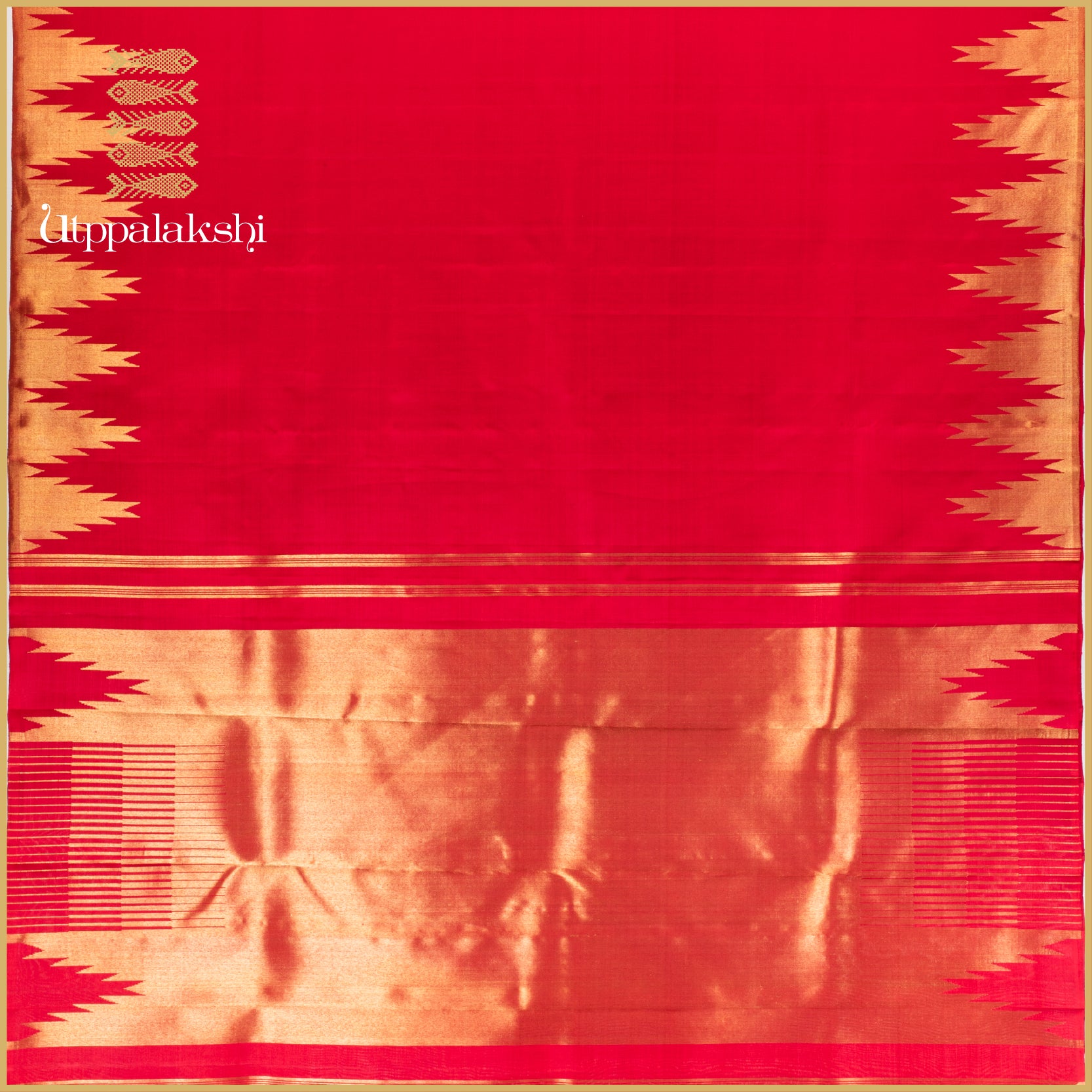 FIERY RED TEMPLE BORDER - AN UTPPALAKSHI HANDWOVEN KANJIVARAM SILK SAREE