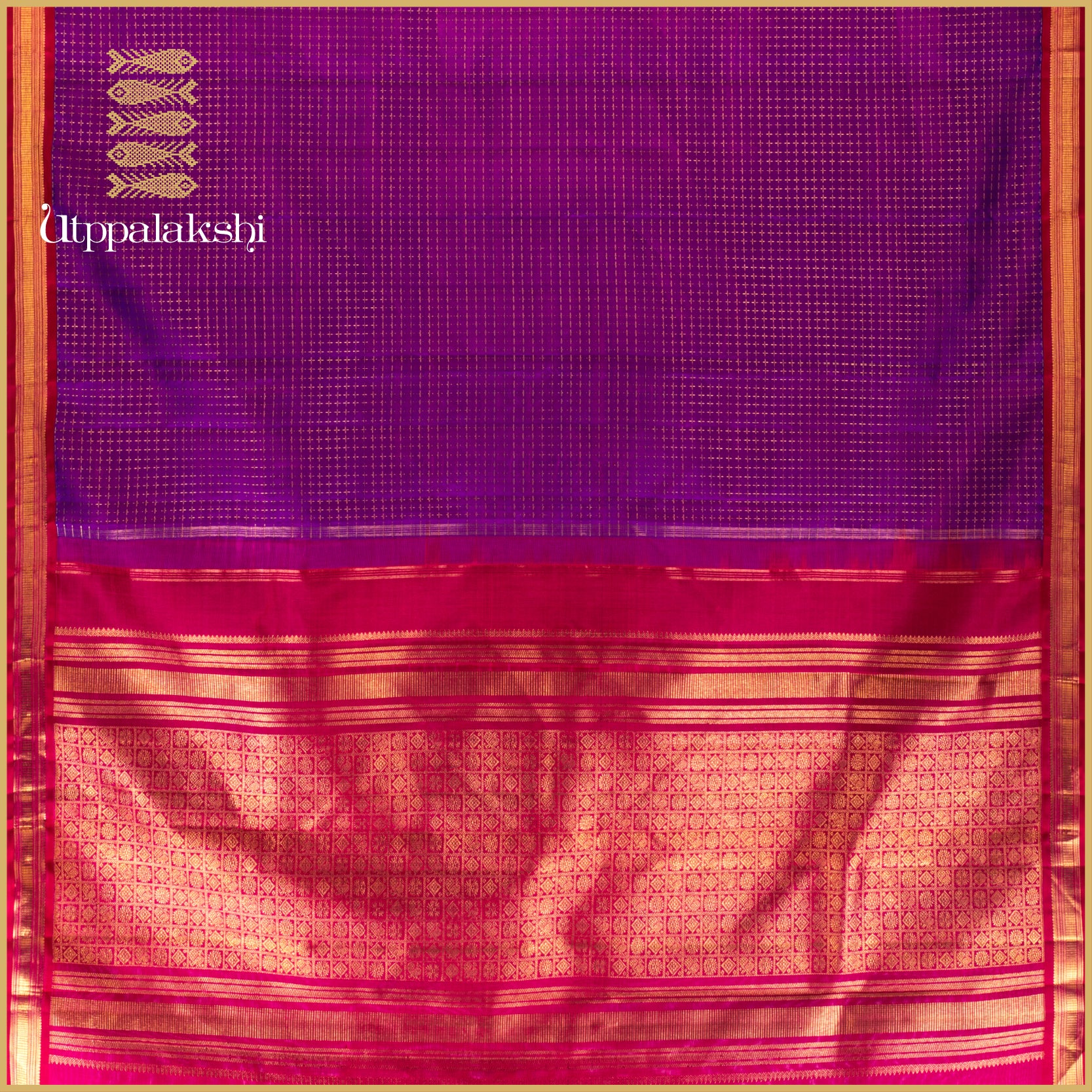 VIBRAND PURPLE WITH PLUS VELDARI & WATCH STRAP BORDER - AN UTPPALAKSHI HANDWOVEN KANJIVARAM SILK SAREE