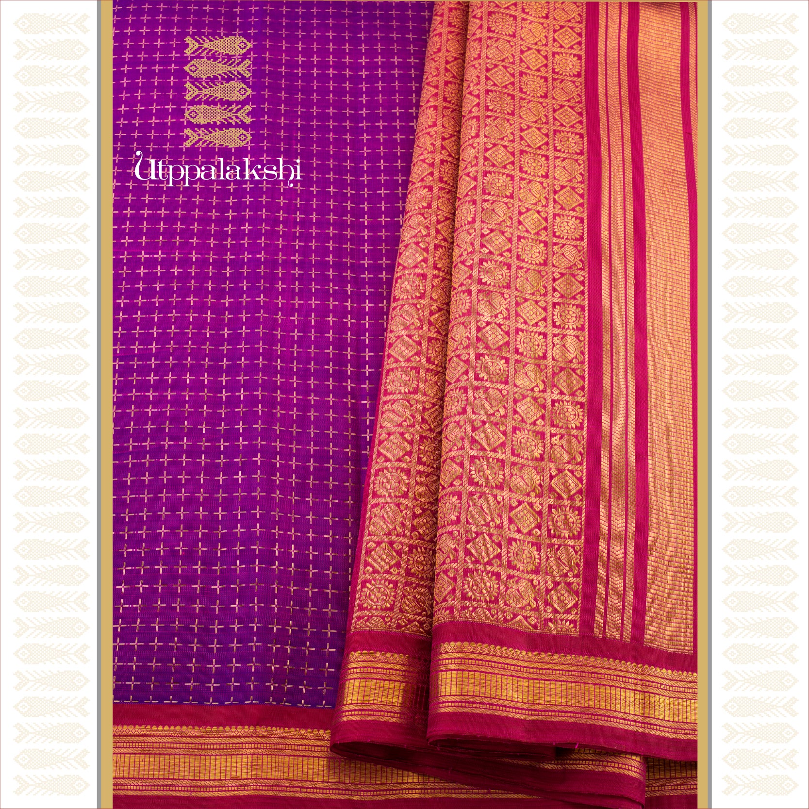 VIBRAND PURPLE WITH PLUS VELDARI & WATCH STRAP BORDER - AN UTPPALAKSHI HANDWOVEN KANJIVARAM SILK SAREE