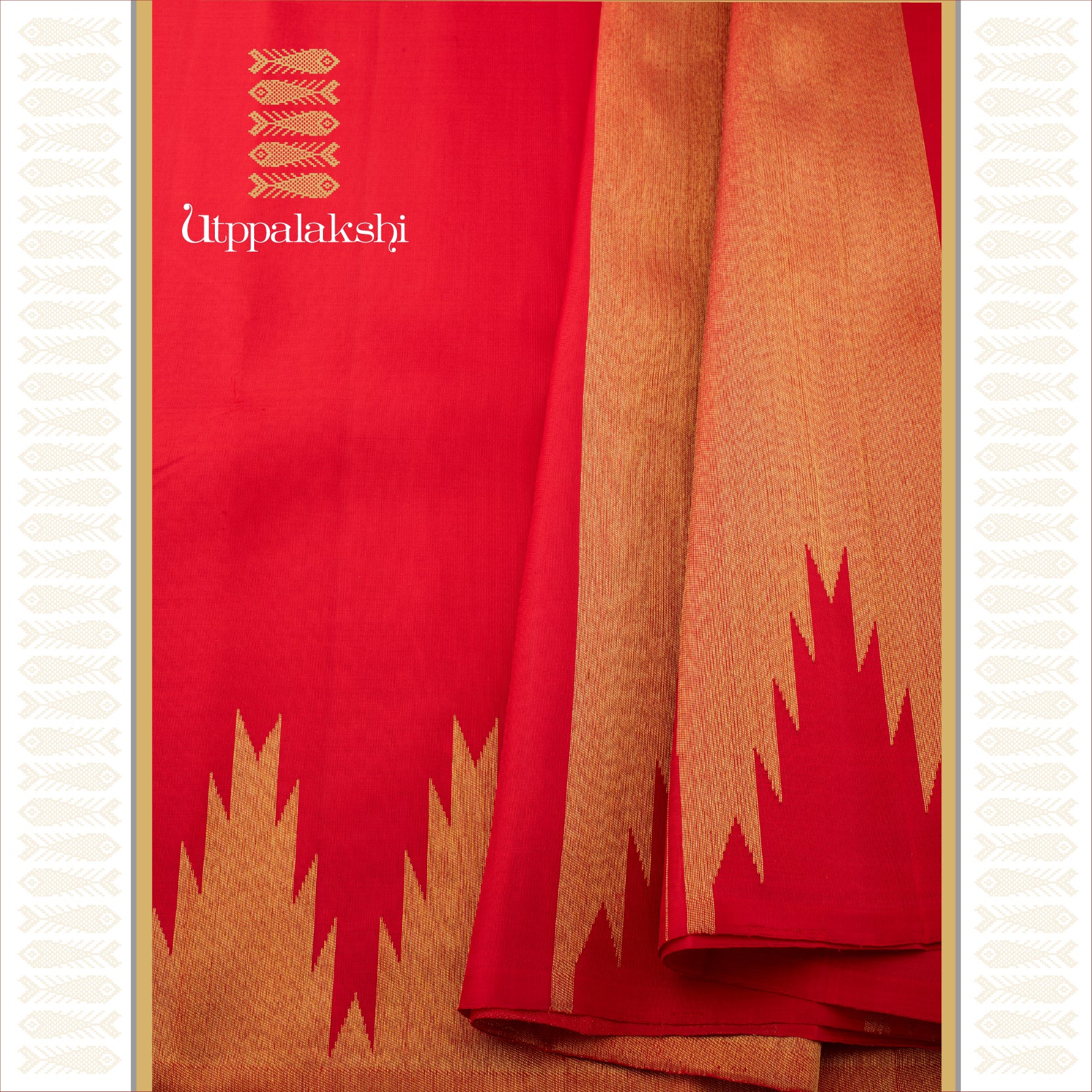 FIERY RED TEMPLE BORDER - AN UTPPALAKSHI HANDWOVEN KANJIVARAM SILK SAREE