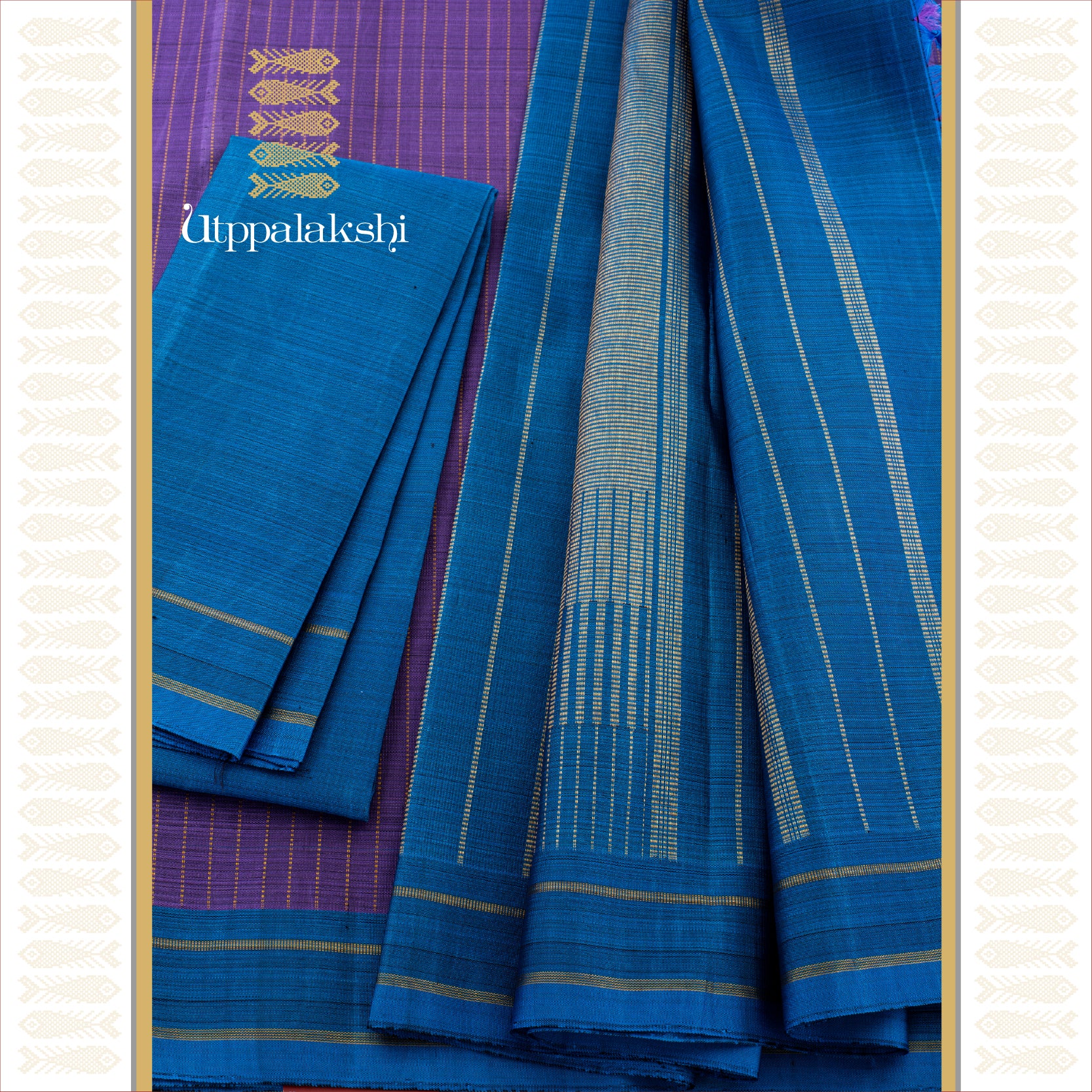 MUTHU LINES ON LAVENDER WITH TEAL SEER/ KAMBI BORDER - AN UTPPALAKSHI HANDWOVEN KANJIVARAM SILK SAREE
