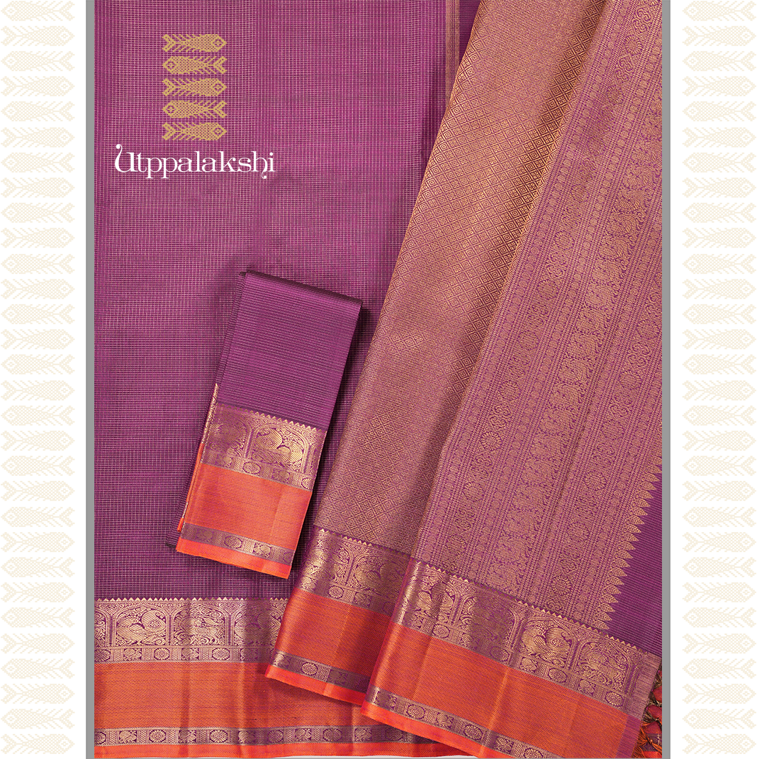 MEGENTHA SHOT KANCHANA OOSI CHECKS SAREE-AN UTPPALAKSHI HANDWOVEN KANCHIPURAM SILK SAREE