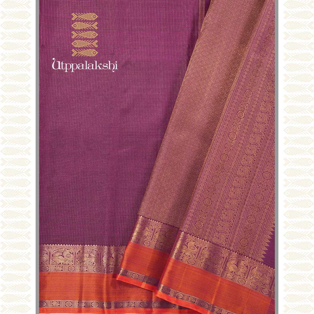MEGENTHA SHOT KANCHANA OOSI CHECKS SAREE-AN UTPPALAKSHI HANDWOVEN KANCHIPURAM SILK SAREE