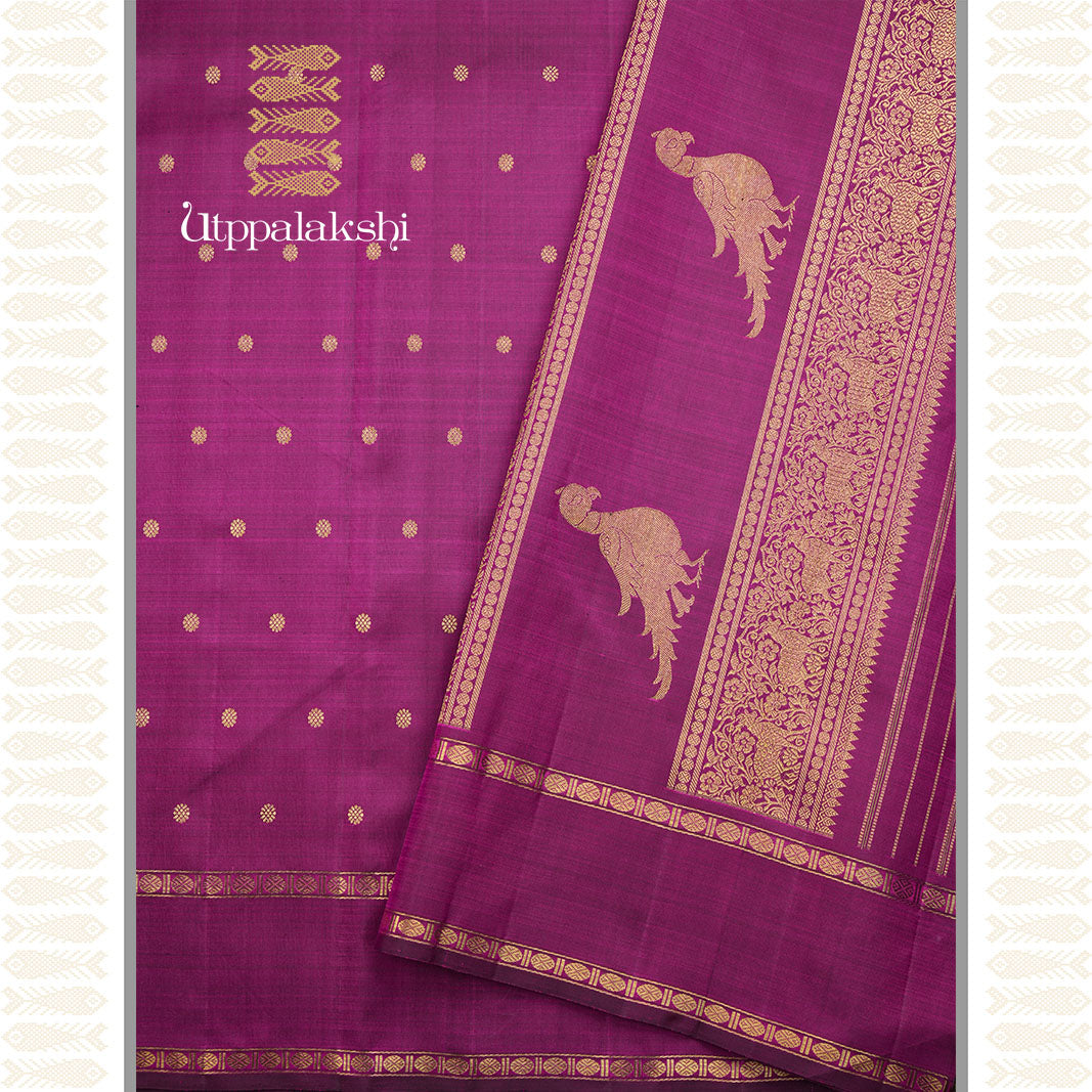 VADAMALLI COLOUR SAREE WITH KAMALAM BUTTAS -AN UTPPALAKSHI HANDWOVEN KANCHIPURAM SILK SAREE