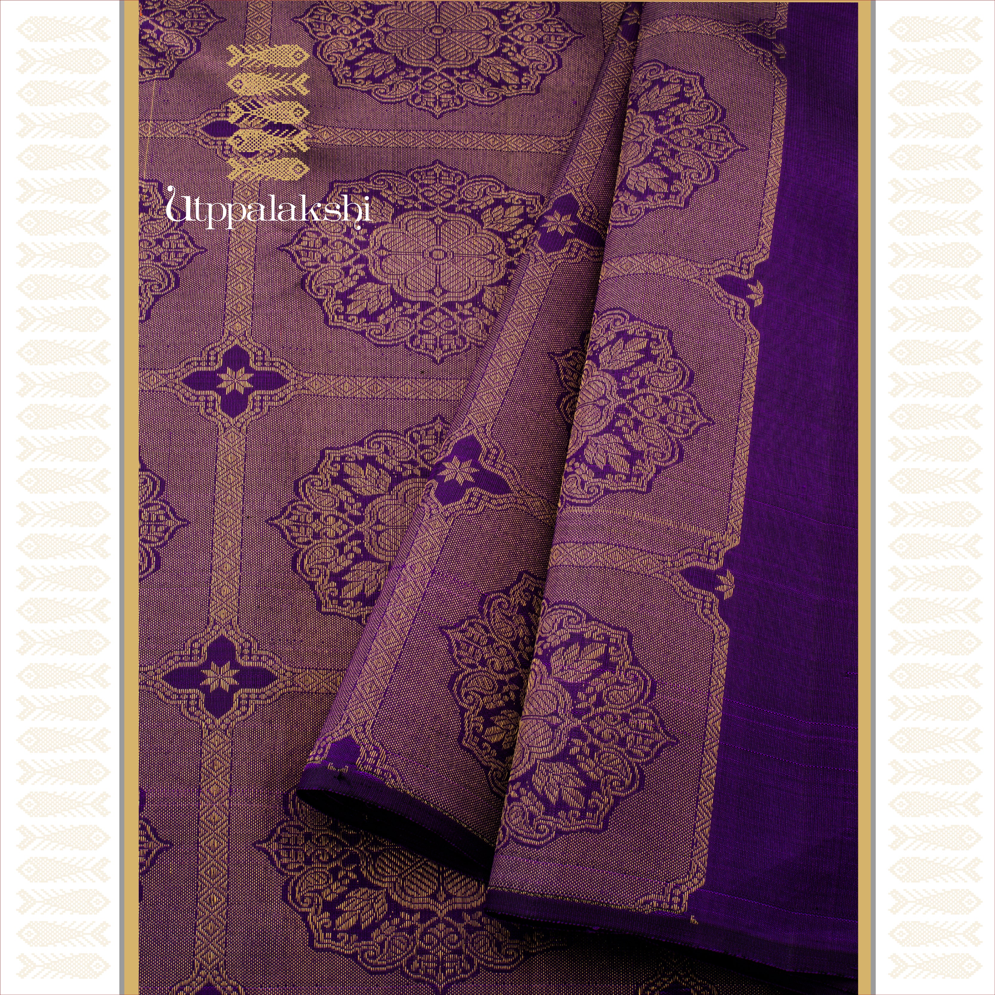 Violet Airline (Raising Pallu) with Mandala-Inspired Design - AN UTPPALAKSHI HANDWOVEN KANJIVARAM SILK SAREE