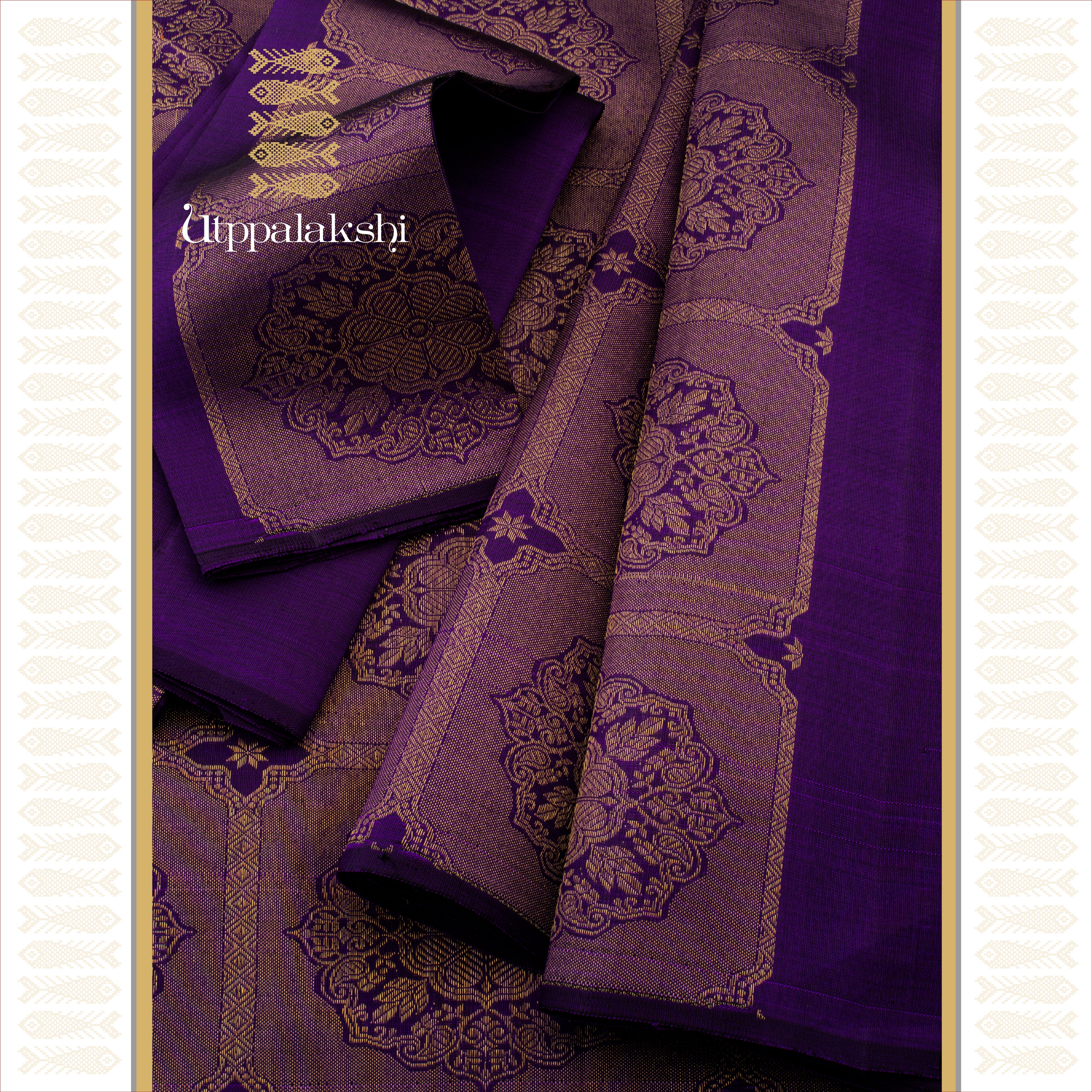 Violet Airline (Raising Pallu) with Mandala-Inspired Design - AN UTPPALAKSHI HANDWOVEN KANJIVARAM SILK SAREE