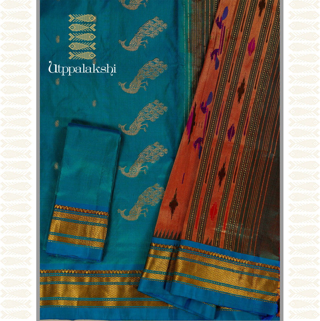 PEACOCK BLUE SAREE -AN UTPPALAKSHI HANDWOVEN PAITHANI SILK SAREE