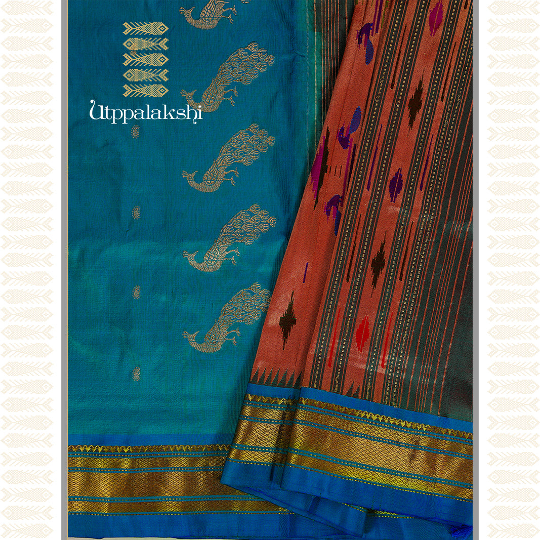 PEACOCK BLUE SAREE -AN UTPPALAKSHI HANDWOVEN PAITHANI SILK SAREE