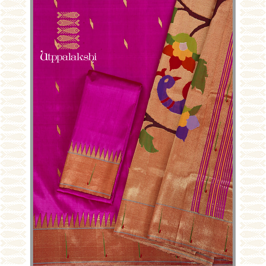 RANI PINK SAREE -AN UTPPALAKSHI HANDWOVEN PAITHANI SILK SAREE