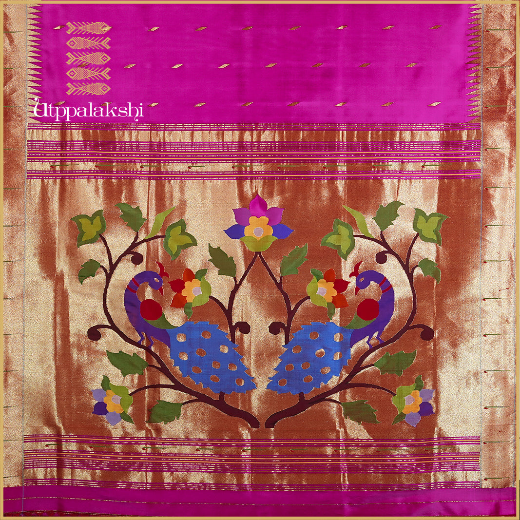RANI PINK SAREE -AN UTPPALAKSHI HANDWOVEN PAITHANI SILK SAREE