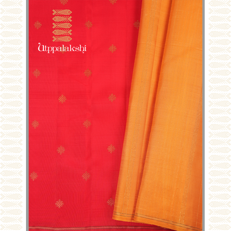 RED COLOUR SMALL KOLAM SAREE -AN UTPPALAKSHI HANDWOVEN KANCHIPURAM SILK SAREE