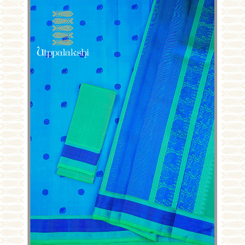 RAMAR BLUE SILK PETT SAREE -AN UTPPALAKSHI HANDWOVEN KANCHIPURAM SILK SAREE