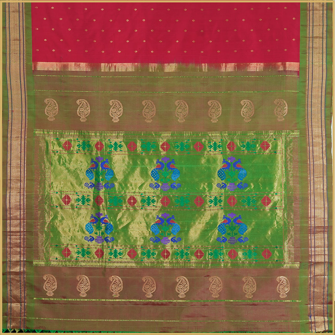 RED AND GREEN SAREE -AN  UTPPALAKSHI HANDWOVEN PAITHANI SILK SAREE