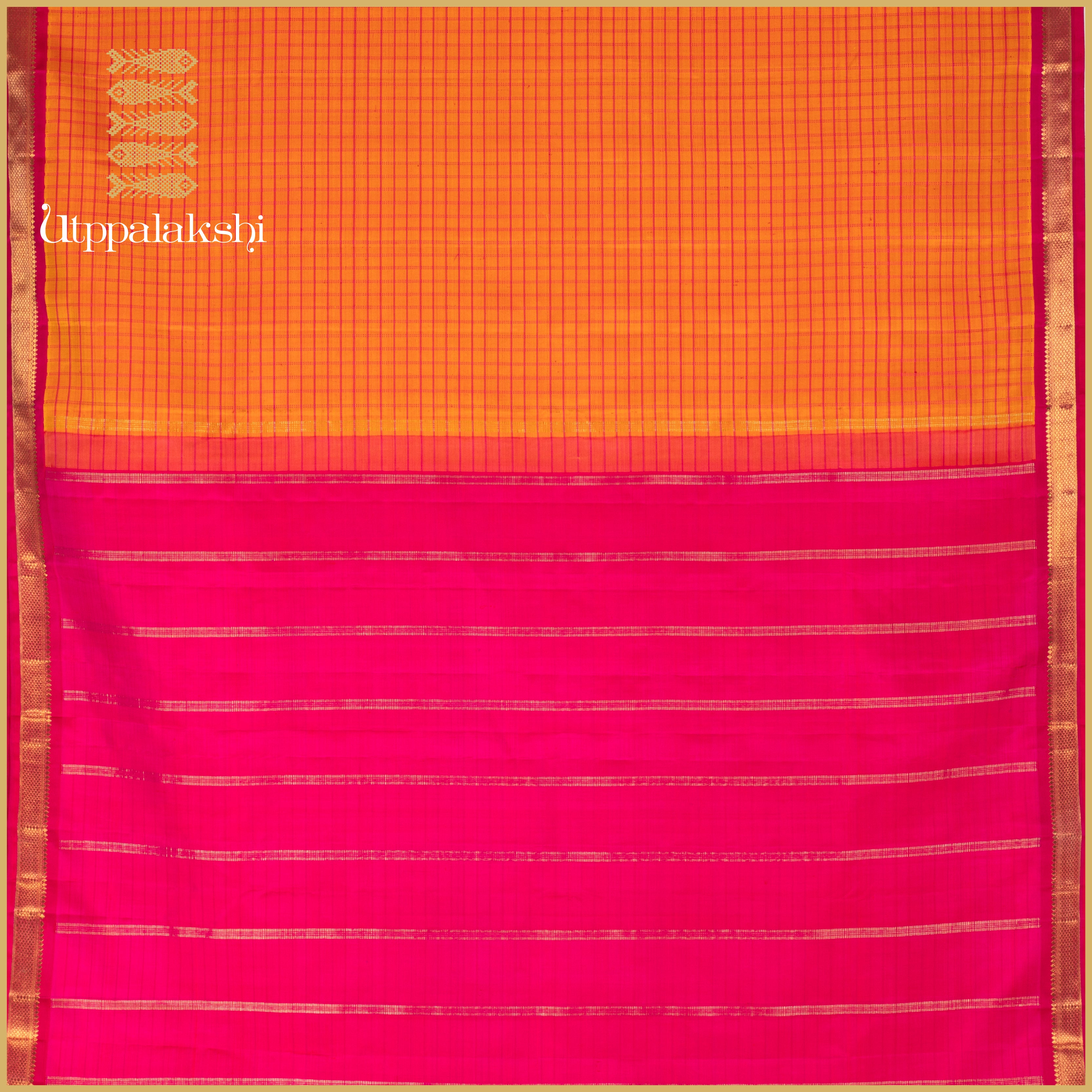 Orange and Pink Muthukattam with Simple Pallu - AN UTPPALAKSHI HANDWOVEN KANJIVARAM SILK SAREE