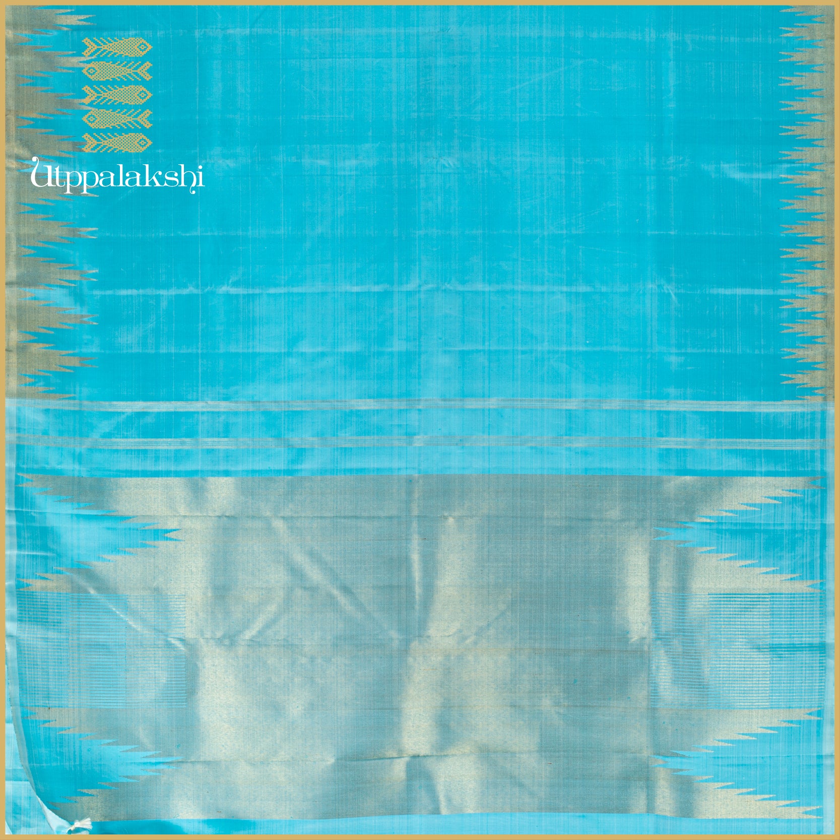 Ice Blue with Temple Border and Bavanji Pallu - AN UTPPALAKSHI HANDWOVEN KANJIVARAM SILK SAREE