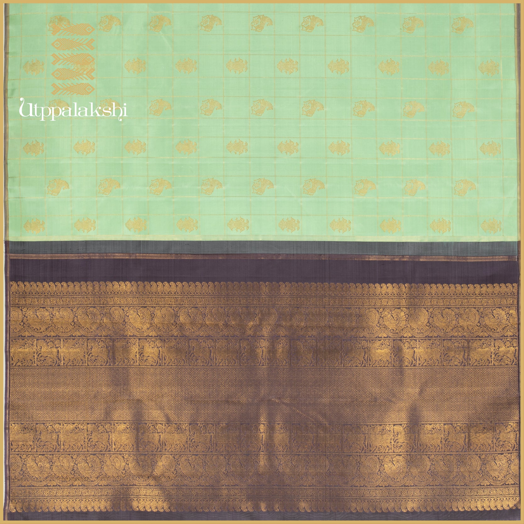 Cardamom Green with Gandaberunda and Dusty Purple Pallu - AN UTPPALAKSHI HANDWOVEN KANJIVARAM SILK SAREE