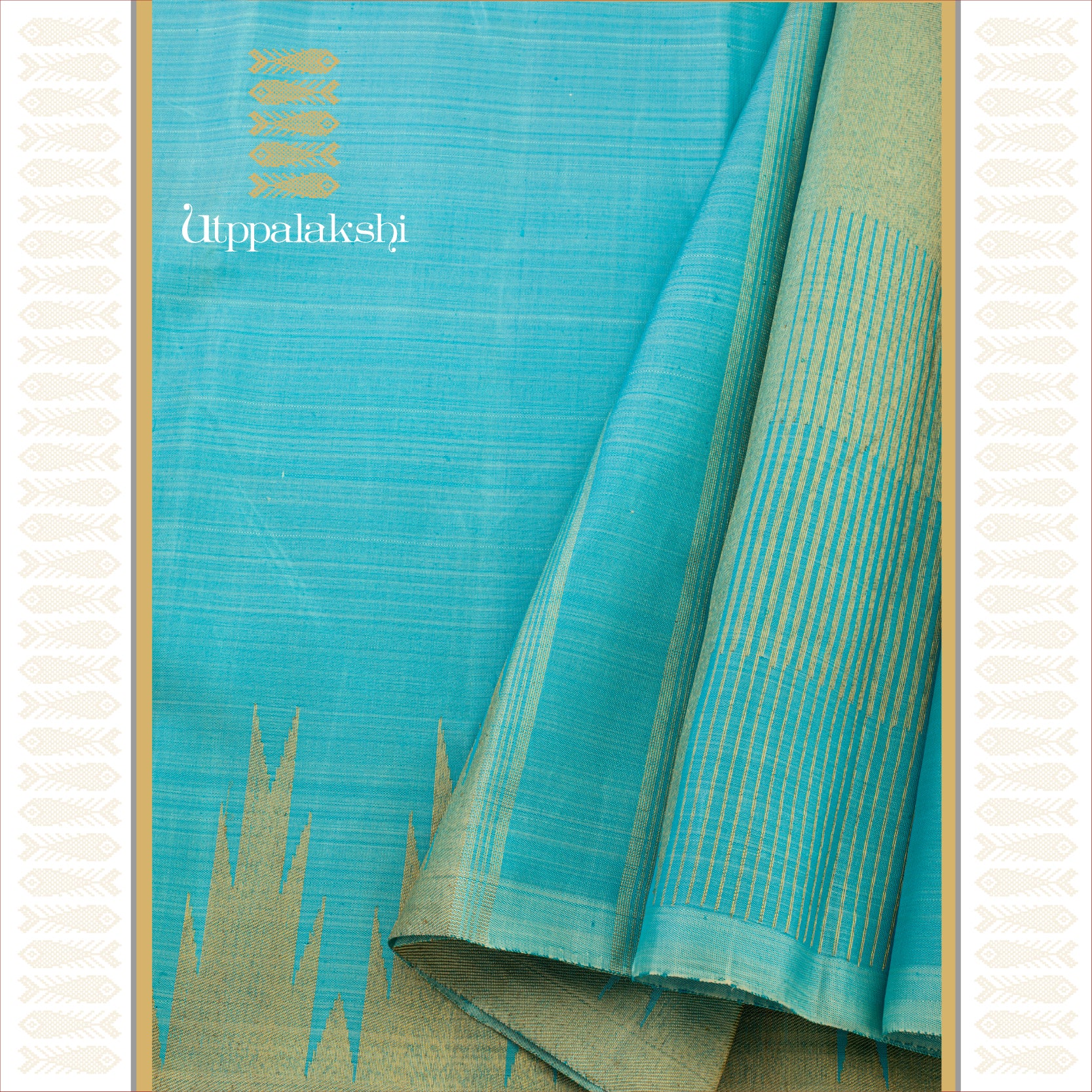 Ice Blue with Temple Border and Bavanji Pallu - AN UTPPALAKSHI HANDWOVEN KANJIVARAM SILK SAREE