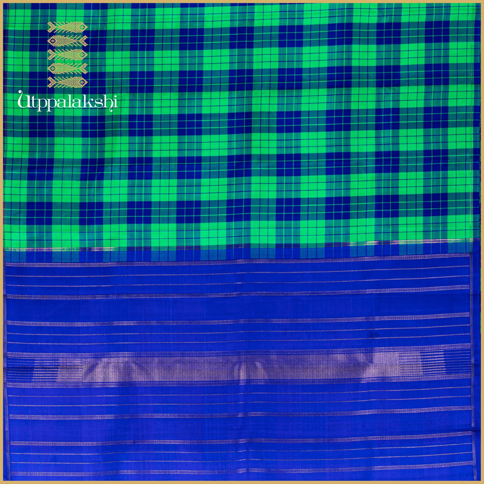 Green and Royal Blue Checks with Seer Pallu - AN UTPPALAKSHI HANDWOVEN KANJIVARAM SILK SAREE