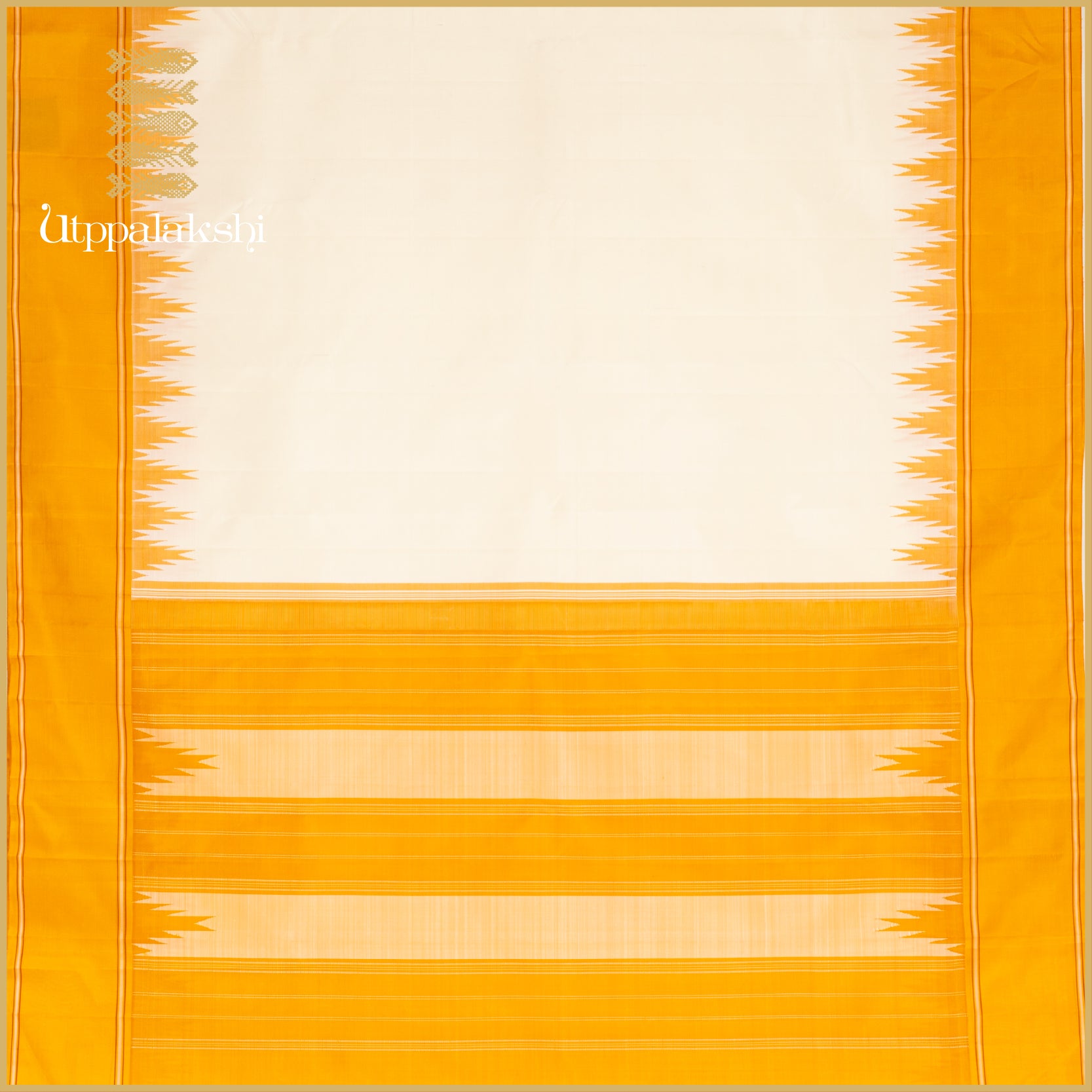 Off-White with Yellow Temple Border and Seer Pallu - AN UTPPALAKSHI HANDWOVEN KANJIVARAM SILK SAREE