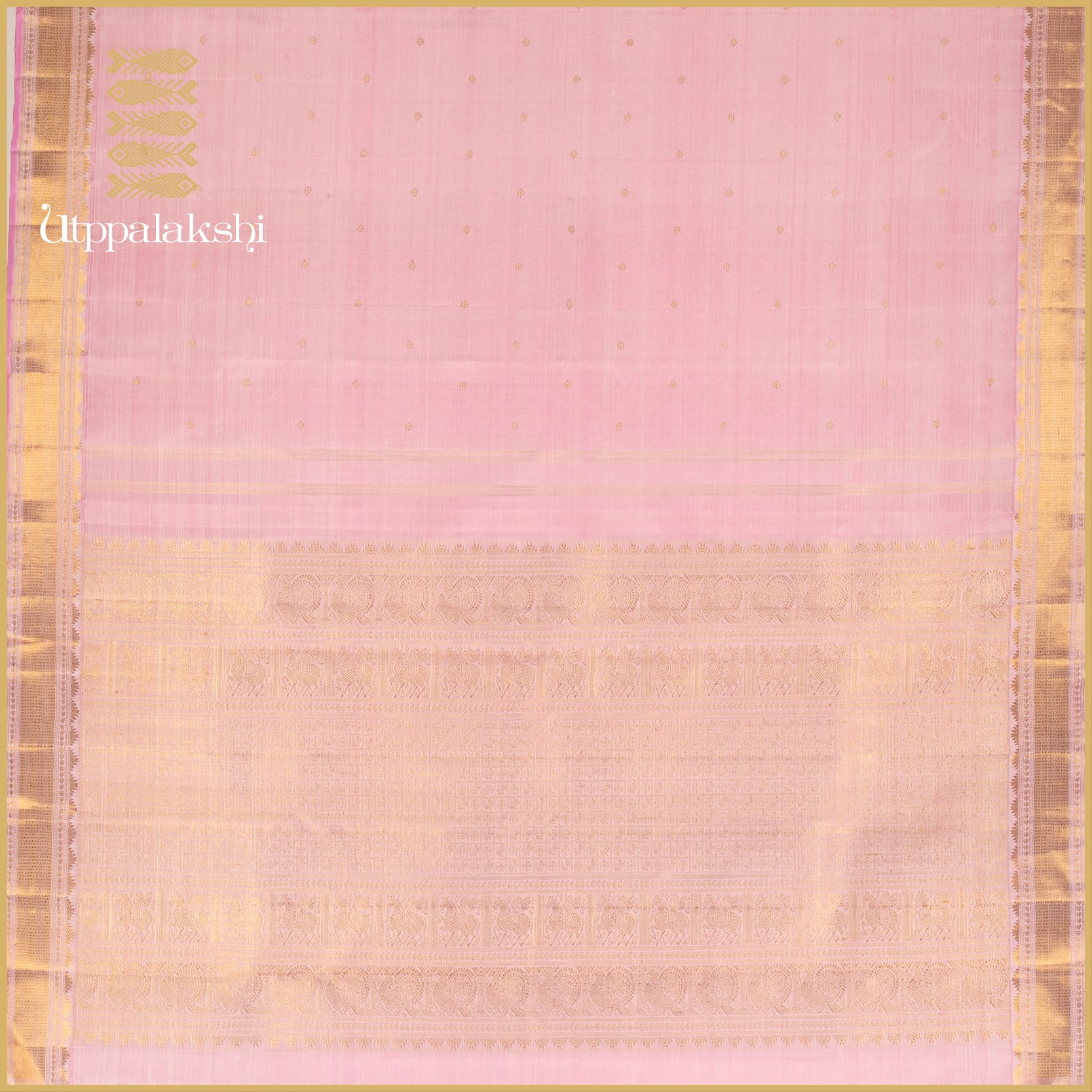 Baby Pink Vaira Oosi with Kamalam Butta & Temple Thoranam - AN UTPPALAKSHI HANDWOVEN KANJIVARAM SILK SAREE