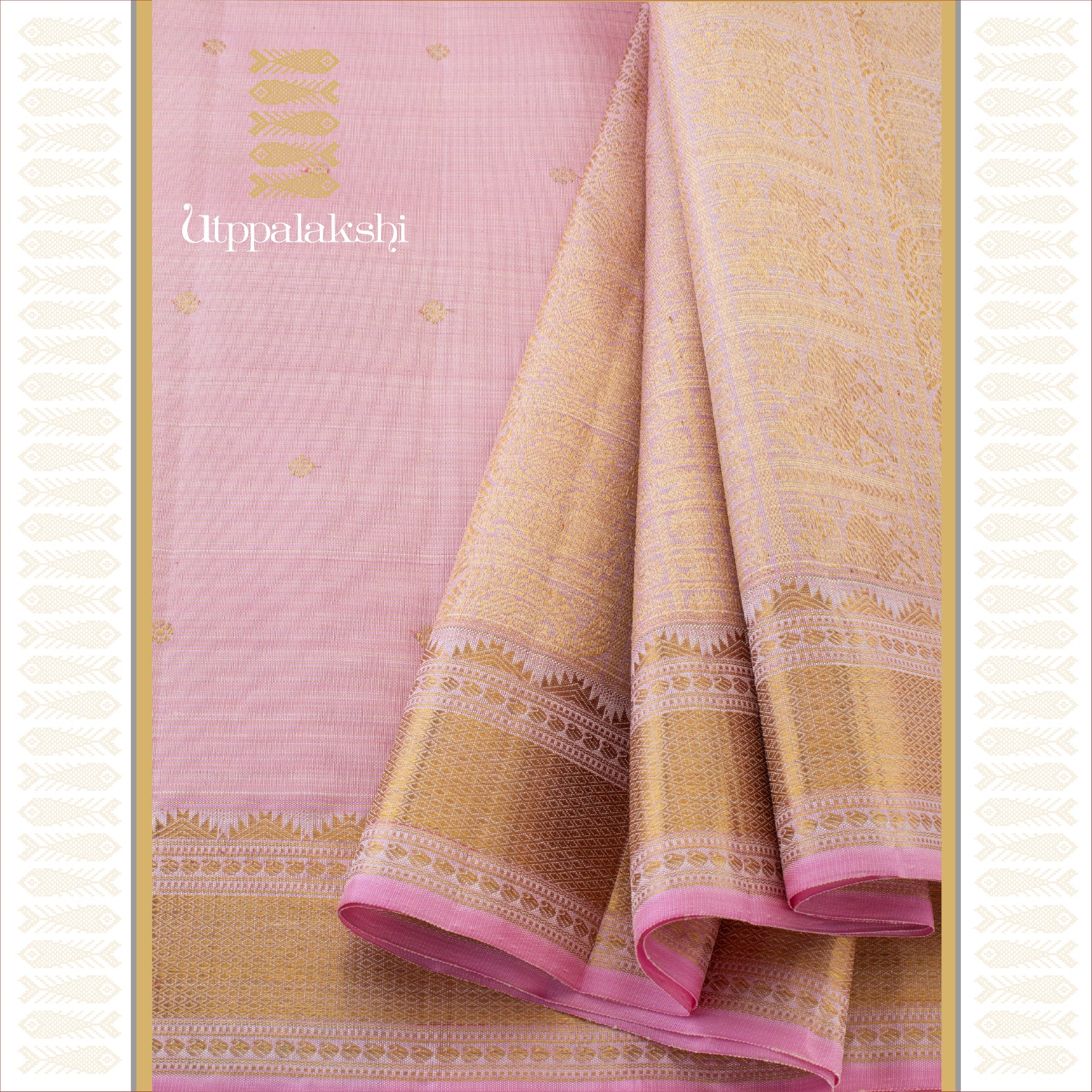 Baby Pink Vaira Oosi with Kamalam Butta & Temple Thoranam - AN UTPPALAKSHI HANDWOVEN KANJIVARAM SILK SAREE