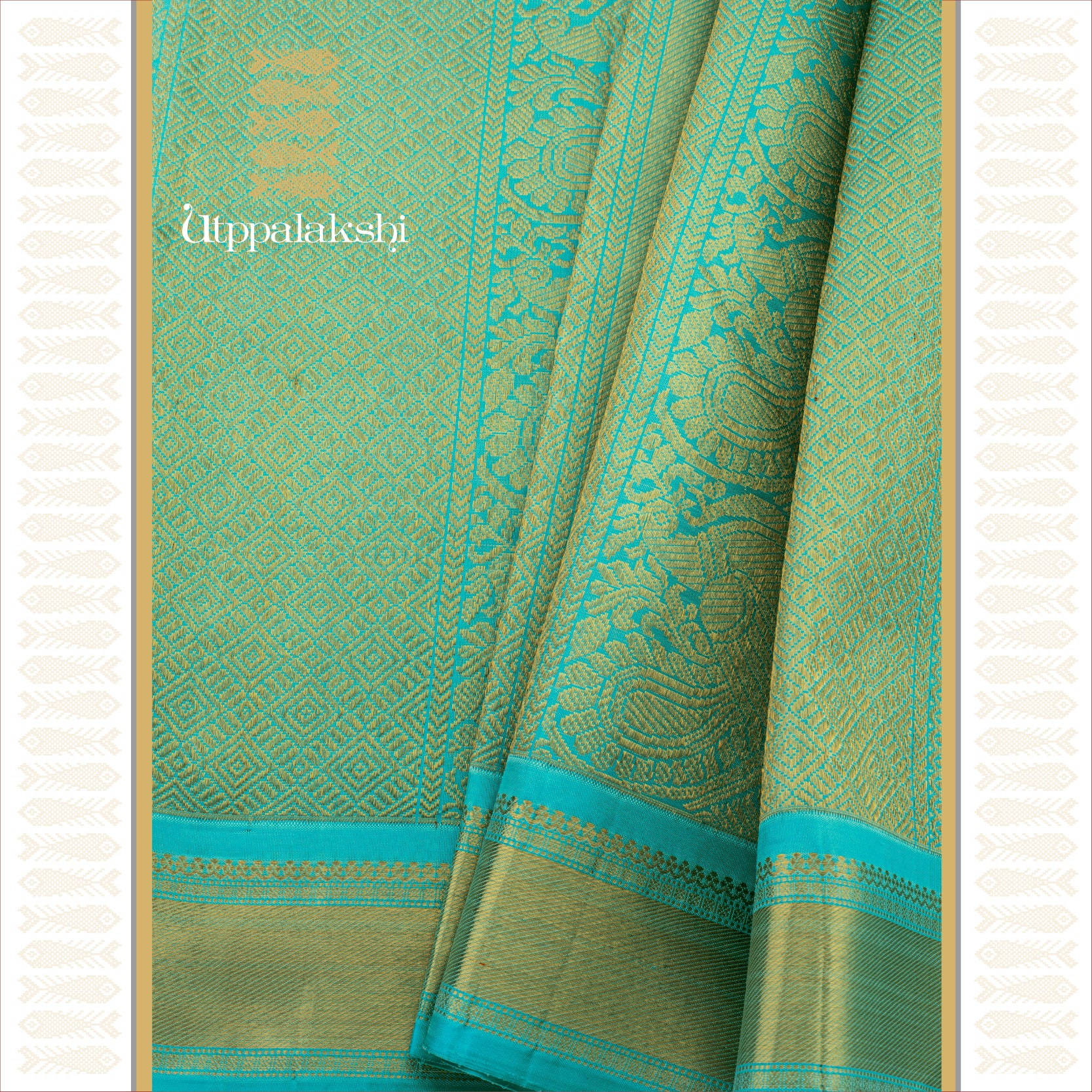 Rexona (Sea Green-Blue) with Extended Pallu and Annam Blouse - AN UTPPALAKSHI HANDWOVEN KANJIVARAM SILK SAREE