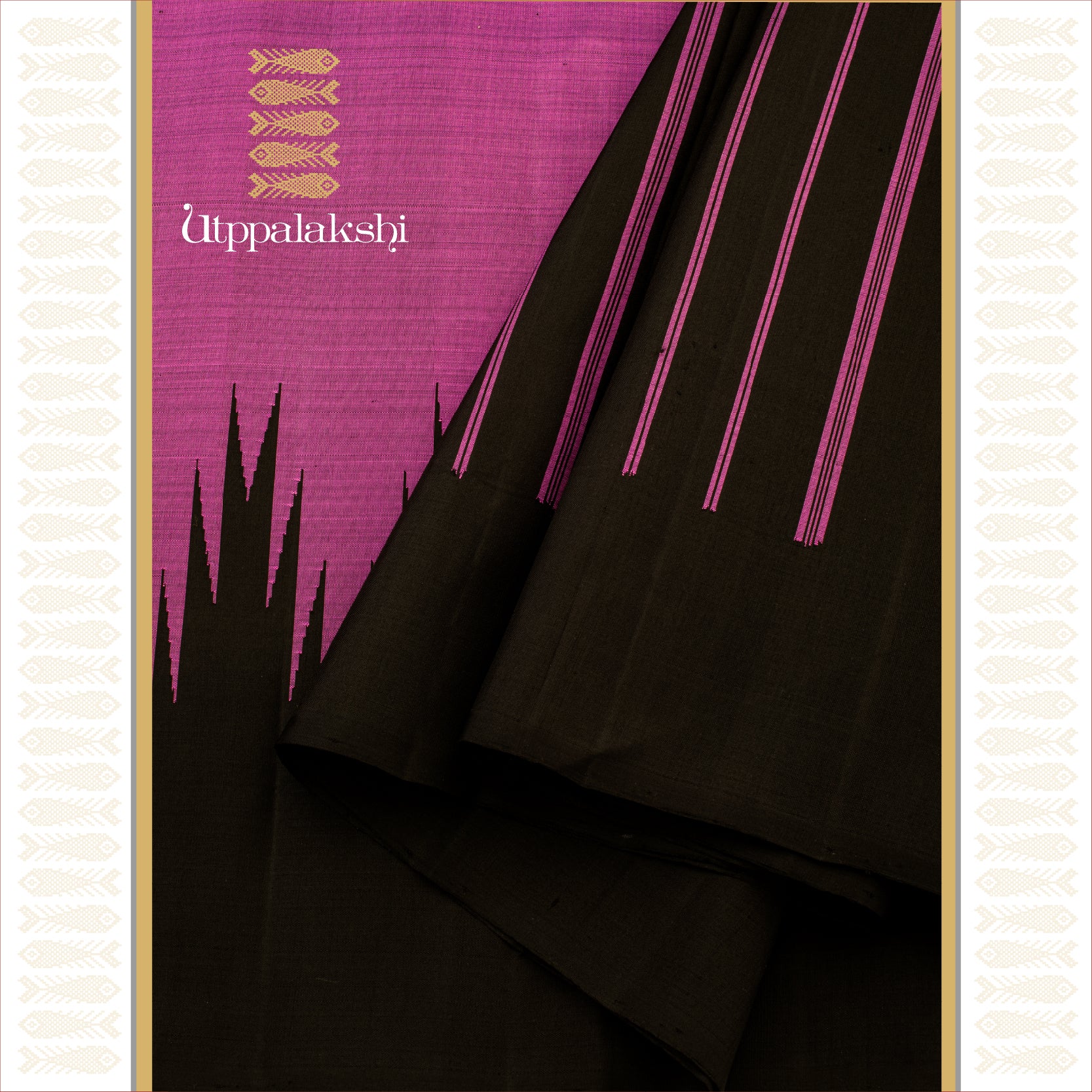 December Flower with Black Thazhampoo / Temple Border - AN UTPPALAKSHI HANDWOVEN KANJIVARAM SILK SAREE