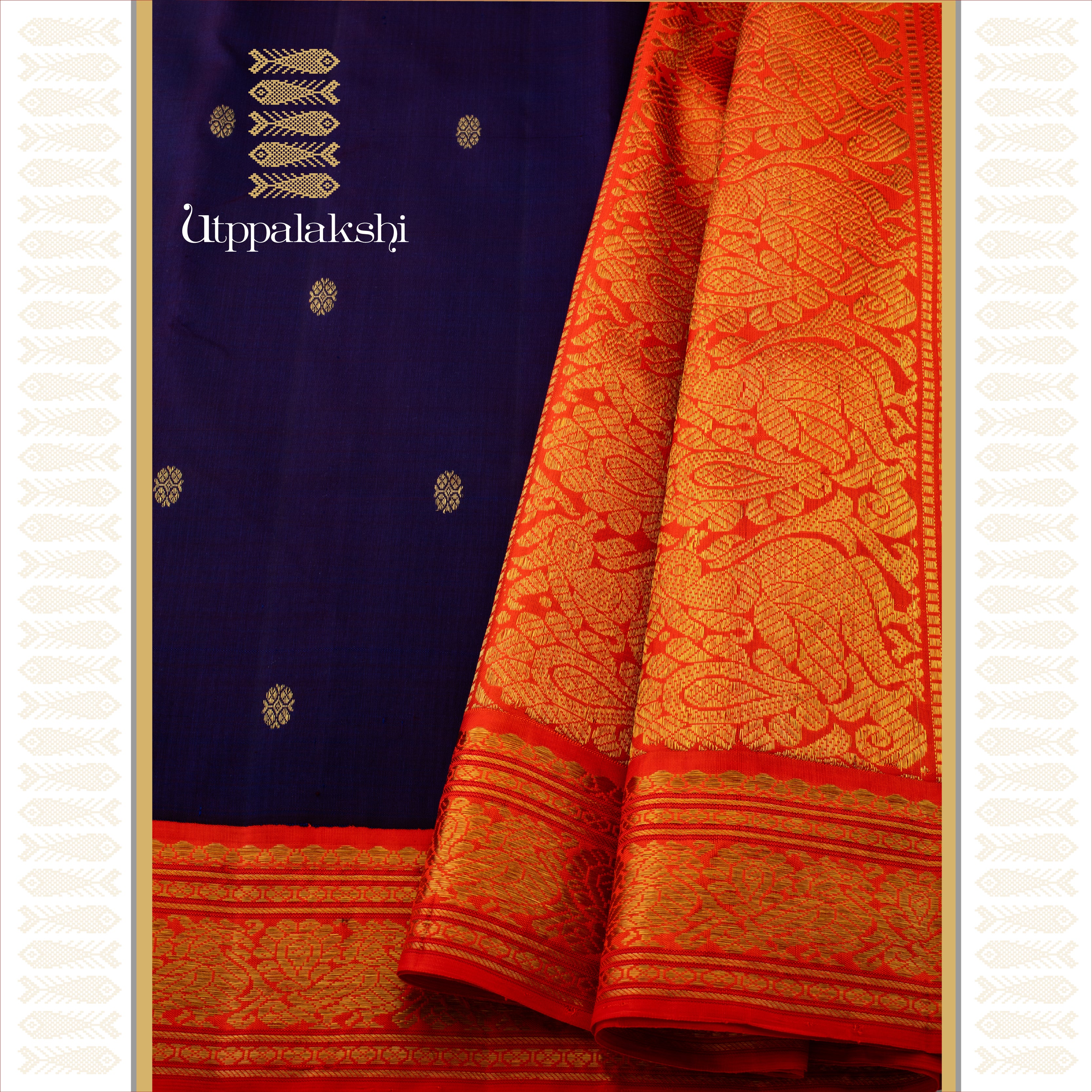 A Master Weaver’s Creation - Violet with Orange Mayil Pet Korvai - AN UTPPALAKSHI HANDWOVEN KANJIVARAM SILK SAREE